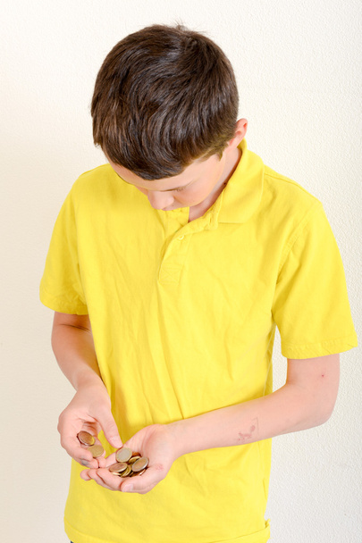 Boy counting euro coins - Fotó, kép