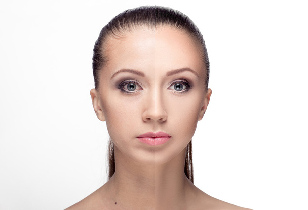 woman,  before and after retouch - Foto, afbeelding