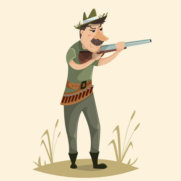 Hunter with gun. Funny cartoon character. Vector illustration in retro style - Vector, Image