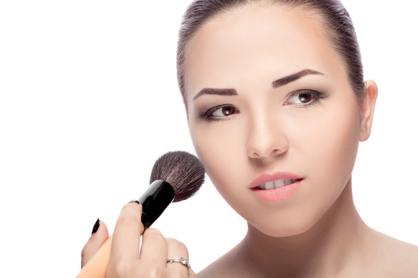 woman with Makeup Brushes - 写真・画像