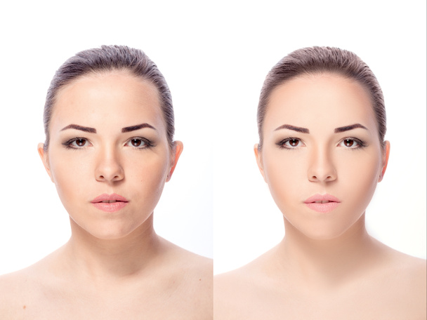 vrouw, vóór en na retoucheren - Foto, afbeelding