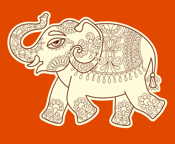 original stylized ethnic indian elephant pattern drawing - Вектор,изображение