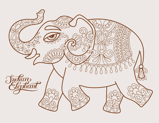 original stylized ethnic indian elephant pattern drawing and han - ベクター画像