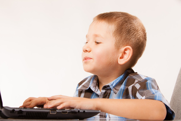 Education, technology internet - little boy with laptop - Zdjęcie, obraz