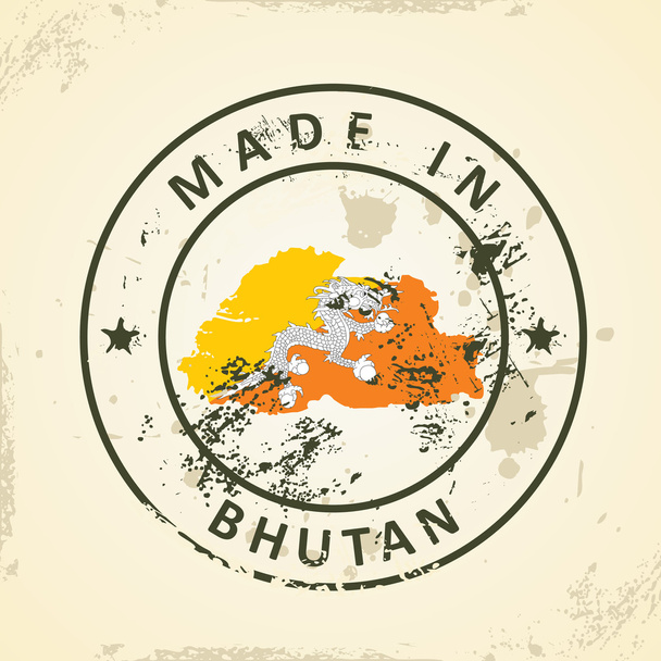 Штамп з карта прапор Бутану - Вектор, зображення