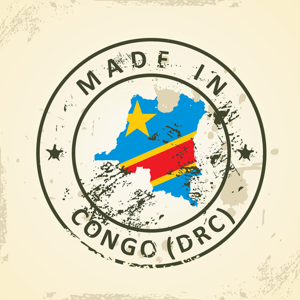 Штамп з карта прапор Конго (ДРК) - Вектор, зображення