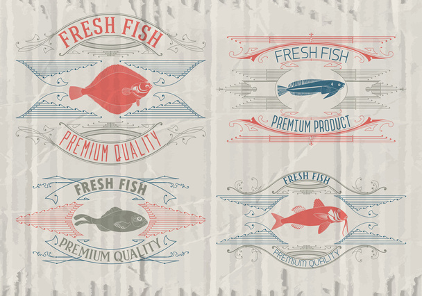 Ensemble typographique de poissons - vecteur. Modèle de logo, d'insigne ou d'étiquette
. - Vecteur, image