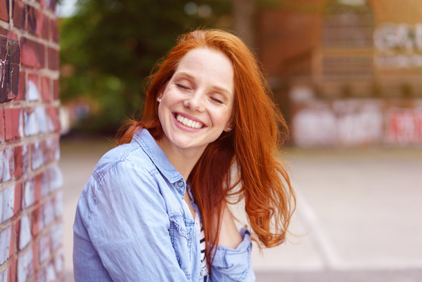 Pretty young woman with long red coppery hair - Fotoğraf, Görsel