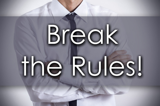 Break the Rules! - Young businessman with text - business concep - Fotó, kép