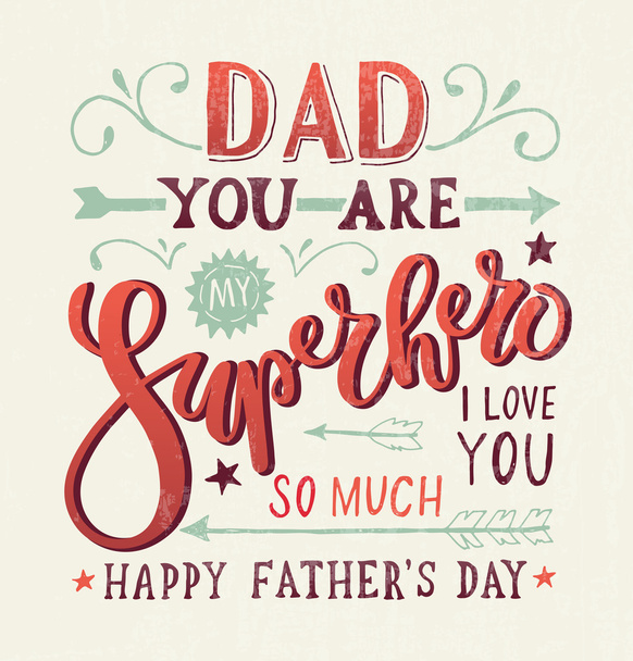 "Tati, ty jsi můj superhrdina, miluju tě "na pohlednici - Vektor, obrázek