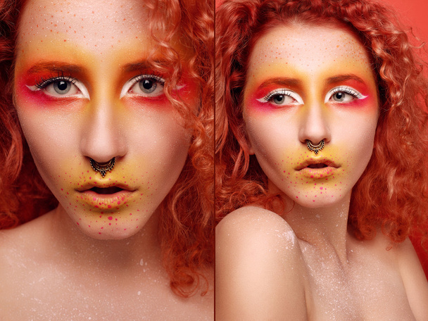 Beautiful Woman with Red Hair and bright makeup - Foto, immagini