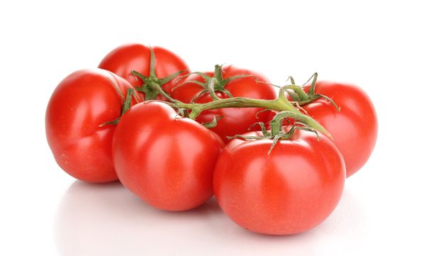 Fresh tomatoes on branch isolated on white - 写真・画像