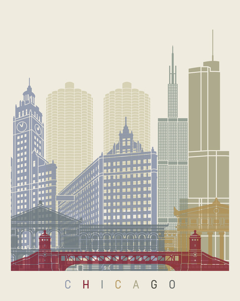 Chicago skyline poster - Wektor, obraz
