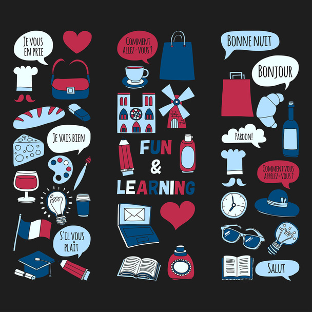 Курсы французского языка онлайн Векторный набор каракулей
 - Вектор,изображение