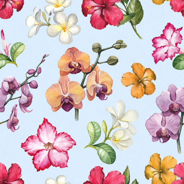 Akvarell trópusi virágmintás - Fotó, kép