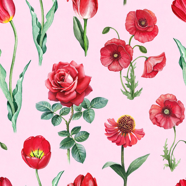 Watercolor flowers pattern - Foto, imagen