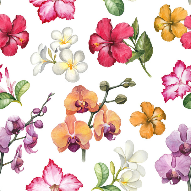 Watercolor floral tropical pattern - Foto, Imagen