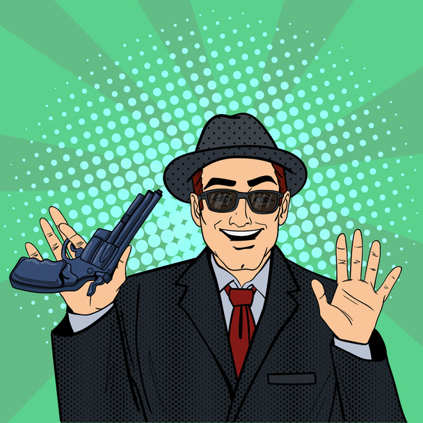 Mafioso with Gun. Retro Mafia Man. Pop Art Mafia Boss. Vector illustration - Vector, Image