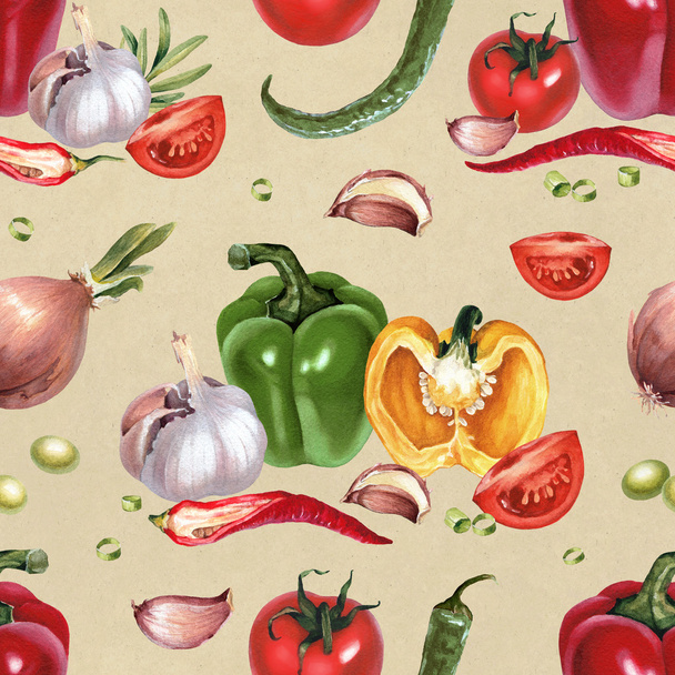 pattern with watercolor vegetables - Fotoğraf, Görsel