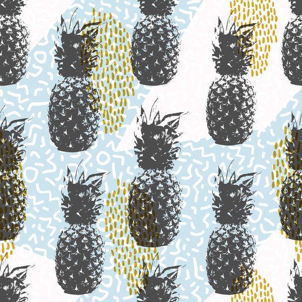 Retro 80s summer seamless pattern with pineapple - Vektor, kép