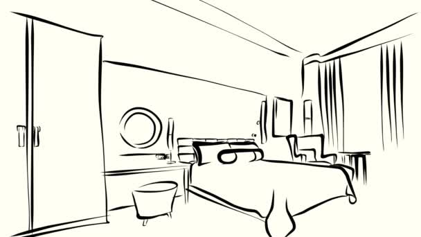 Bedroom interior the morning Outline Sketched Animation - Footage, Video