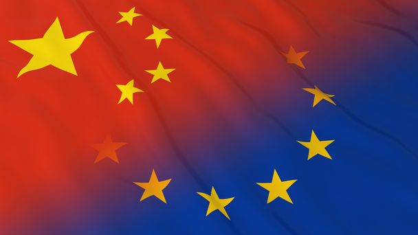 Chinese and European Union Relations Concept - Merged Flags of China and the EU 3D Illustration - Photo, image