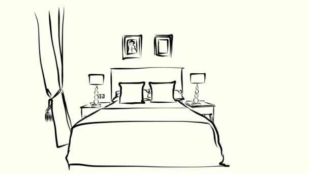 Otel odası, çizilmiş animasyon kabataslak - Video, Çekim