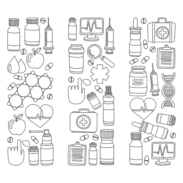 Pharmacy and medicine doodle vector pictures - Vektor, kép
