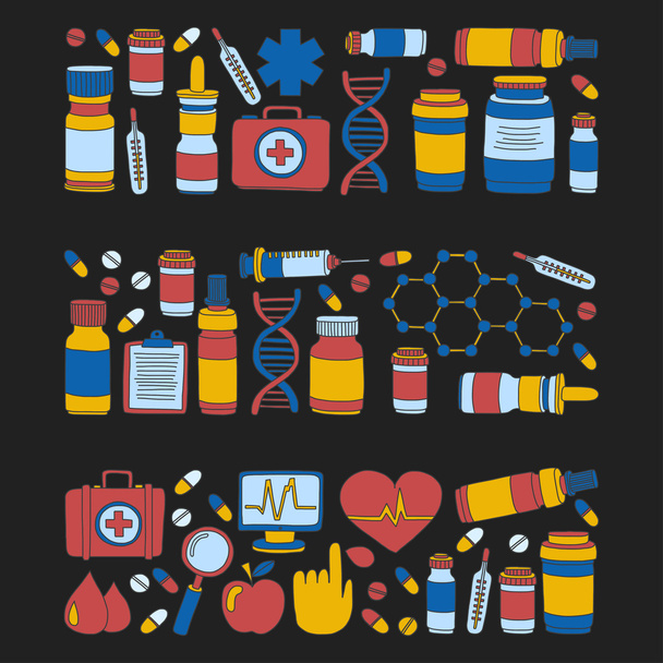 Farmacja i medycyna doodle obrazy wektorowe - Wektor, obraz