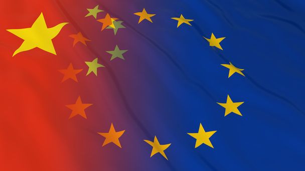 Chinese and European Union Relations Concept - Merged Flags of China and the EU 3D Illustration - Photo, image