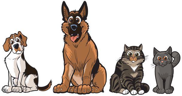 Vektor rajzfilm kutyák és macskák csoportja ClipArt ábra - Vektor, kép