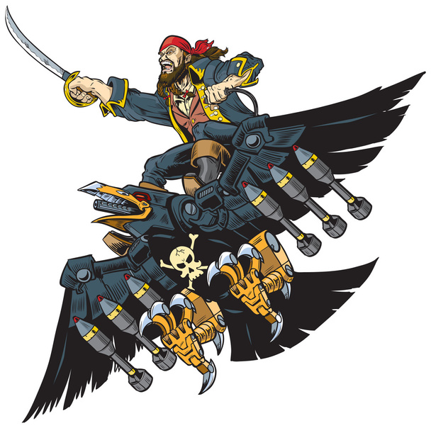 Pirát na koni Robot Crow nebo havran Vector Cartoon Klipart obrázek - Vektor, obrázek