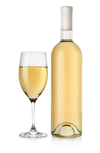 şişe beyaz şarap ve şarap cam - Fotoğraf, Görsel