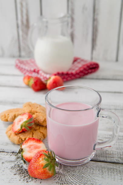 milk, strawberry and cookies - Photo, Image