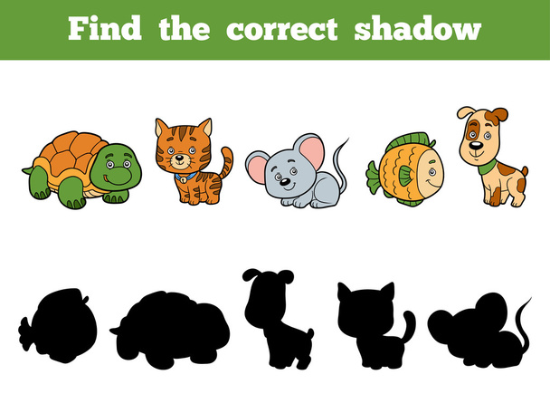 Βρείτε τη σωστή σκιά για τα παιδιά. Συλλογή των ζώων - Διάνυσμα, εικόνα