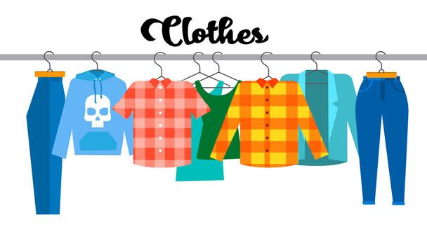 Casual Clothes Hipster Shirt Collection Show Room Shop - ベクター画像