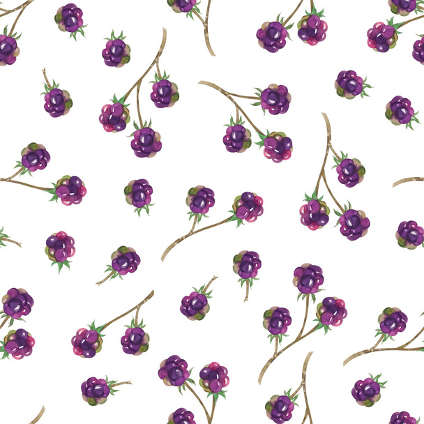 Seamless pattern with blackberries in watercolor style, vector illustration. Nature seamless pattern - ベクター画像