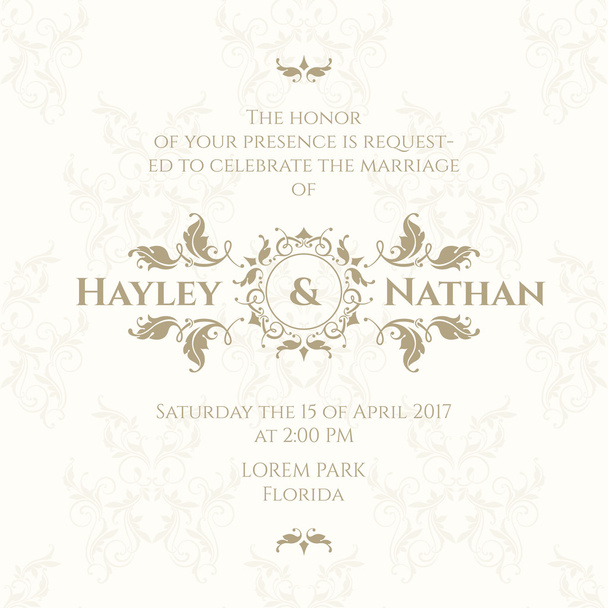 Wedding invitation. Decorative floral border. - Вектор,изображение