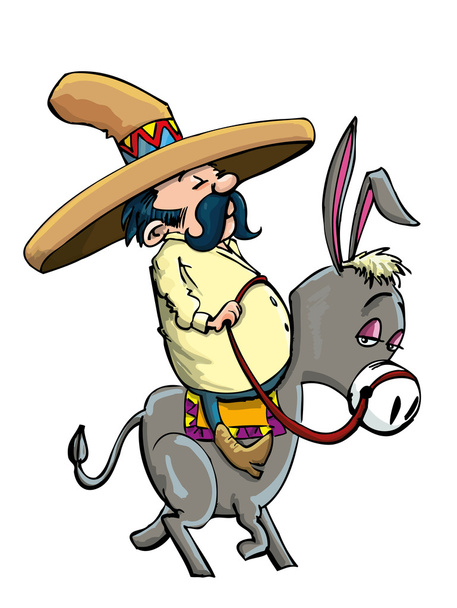 kreskówka meksykańskie sombrero jazda osioł na sobie - Wektor, obraz
