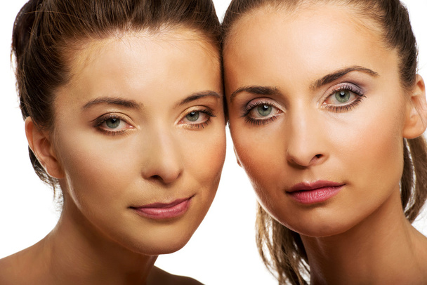 Two sisters with make up. - Foto, afbeelding