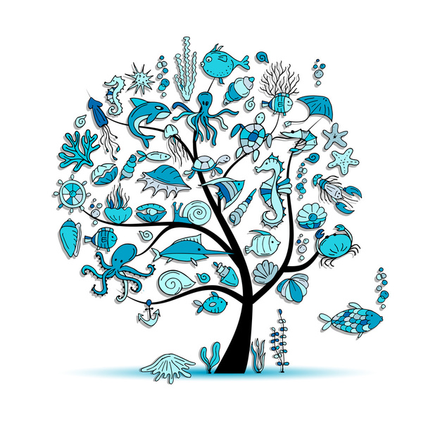 Marine life, concept tree for your design - Vektor, Bild