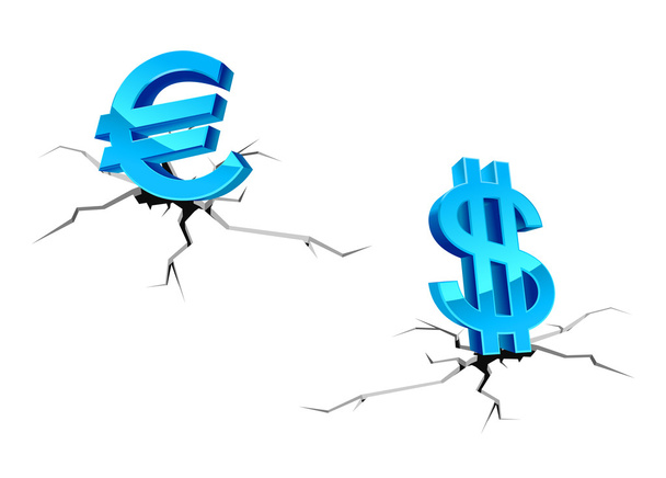 Euro and dollar signs down - Vector, Image