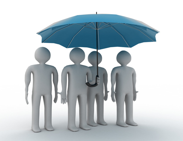 3D insanlar - erkekler, kişi bir şemsiye altında. Liderlik ve takım - Fotoğraf, Görsel