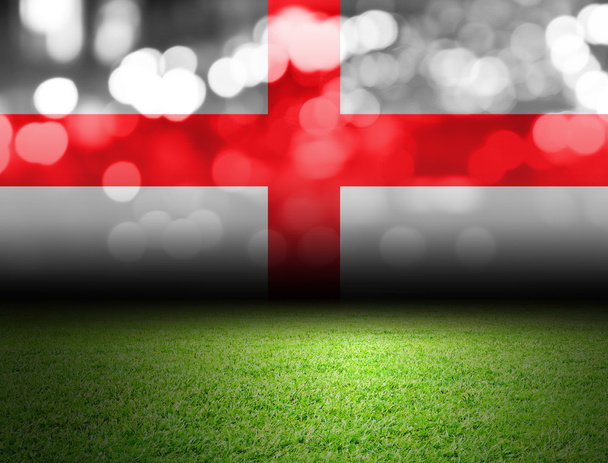 Boisko do piłki nożnej i bokeh z flaga Anglii  - Zdjęcie, obraz