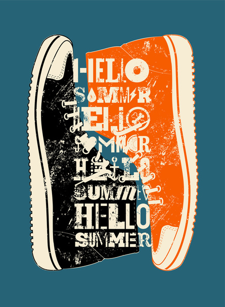 Hello Summer! Summer typographic grunge retro poster design. Vector illustration. - Vektor, kép