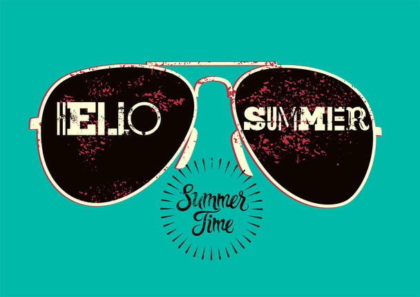 Hello Summer! Summer typographic grunge retro poster design. Vector illustration. - Vector, imagen