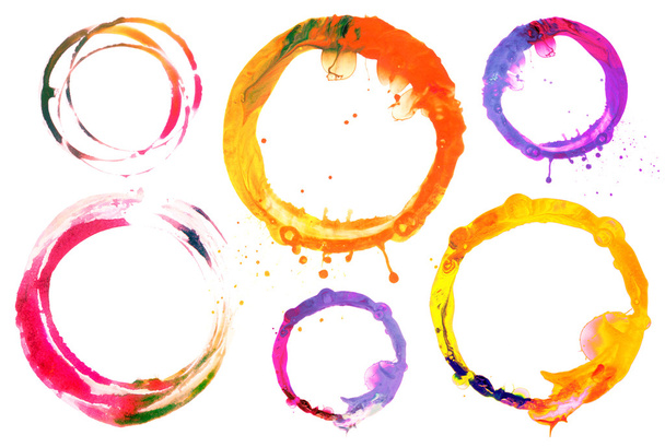 Set of circle acrylic and watercolor painted design element. - Foto, Imagen