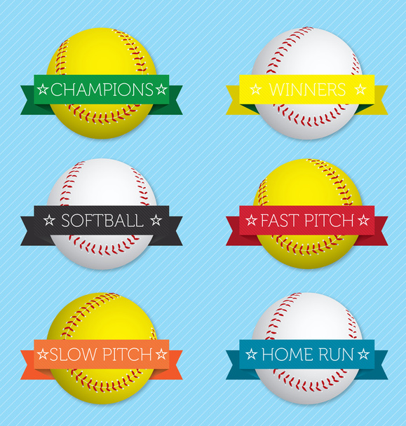Vector Set: Softball Banner Labels - Vector, Image