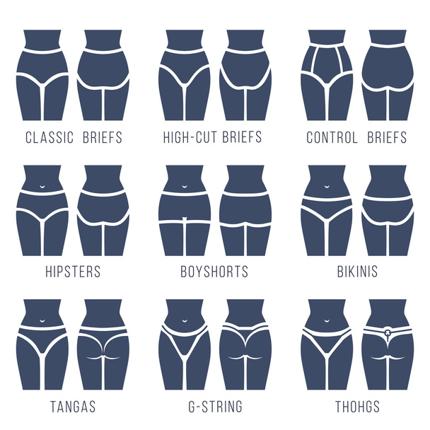 Female underwear panties types flat silhouettes vector icons - Vector, Image