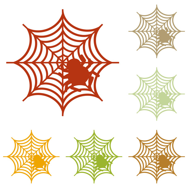 Spinne auf Web-Illustration bunten Herbst Reihe von Symbolen - Vektor, Bild